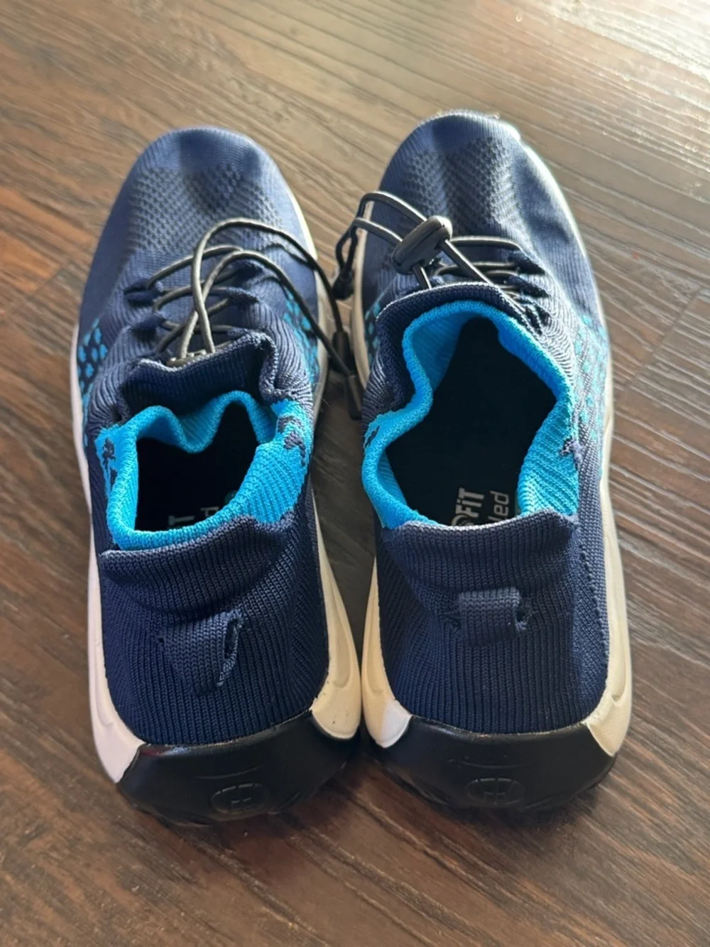 Women’s Navy Knit Athletic Sneakers with Light Blue Trim and White Midsole
